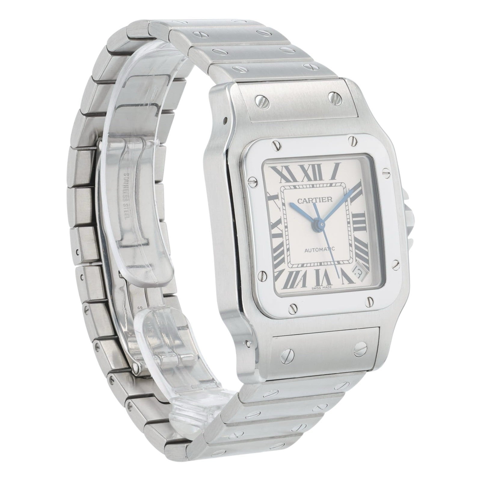 Cartier Santos Galbee Stainless Steel Silver Dial 32mm Automatic Mens Watch 2823