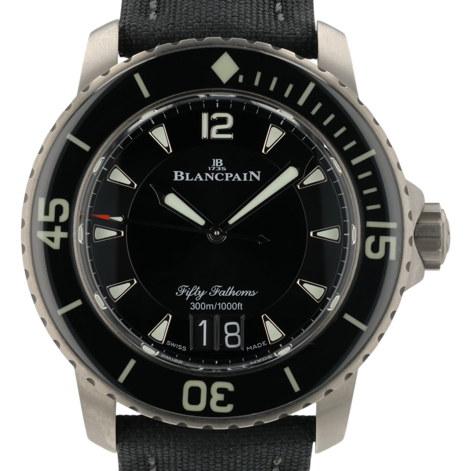 Blancpain Fifty Fathoms Black Dial Titanium 45mm Automatic Mens 5050 12B30 B52A