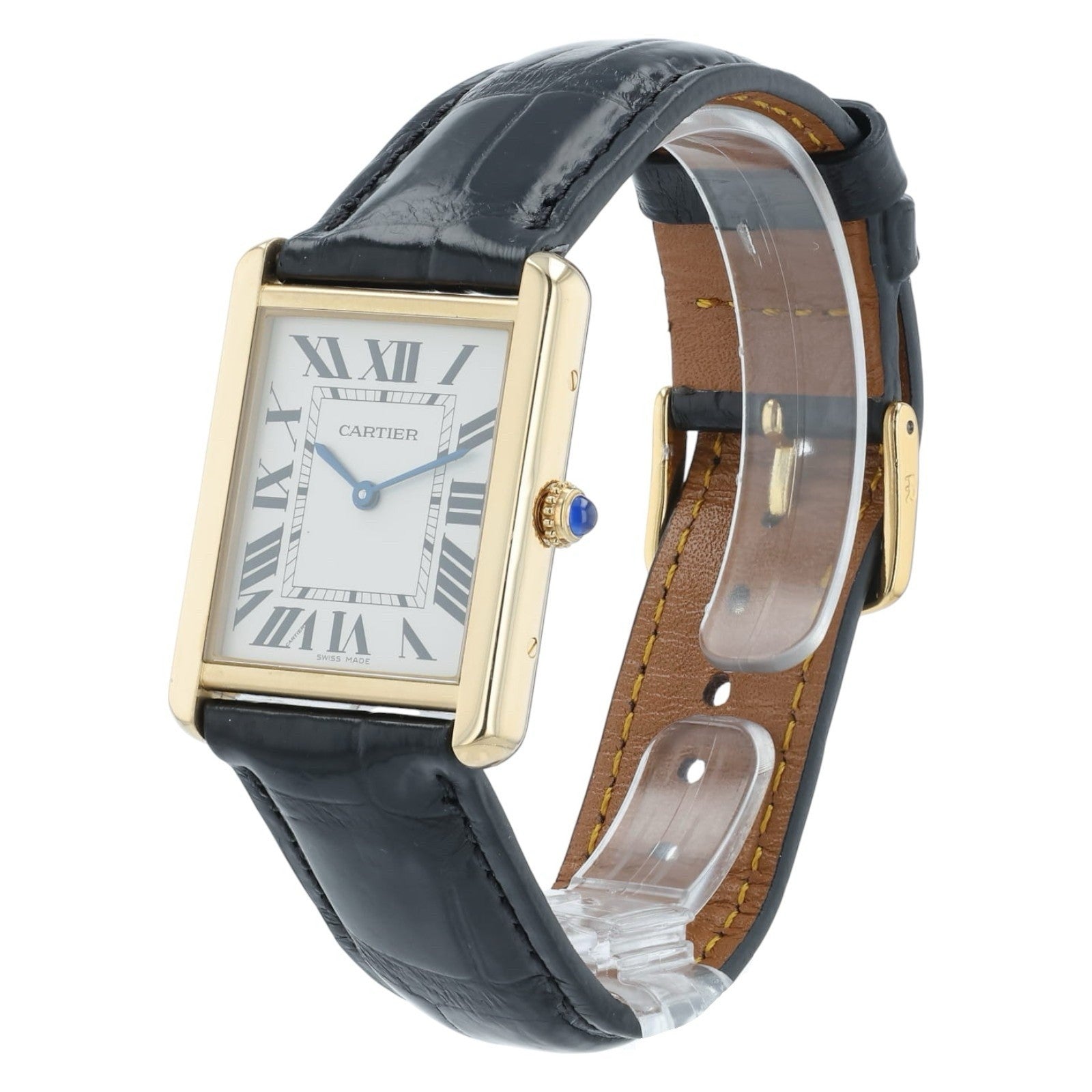 Cartier Tank Solo 18k Yellow Gold Silver Dial 27mm Quartz Men's Watch W5200004