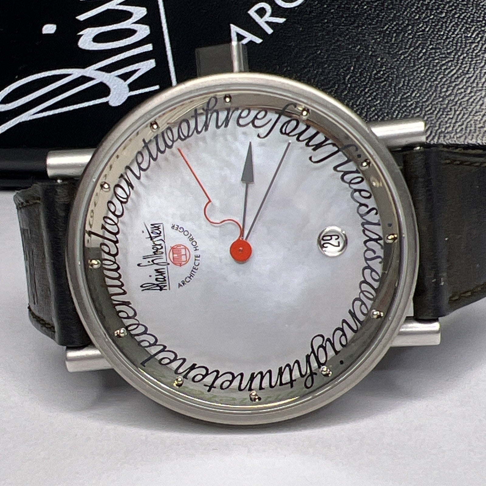 Alain Silberstien 39.5mm Titanium Automatic Date Watch Mother Pearl Dial w/ Box