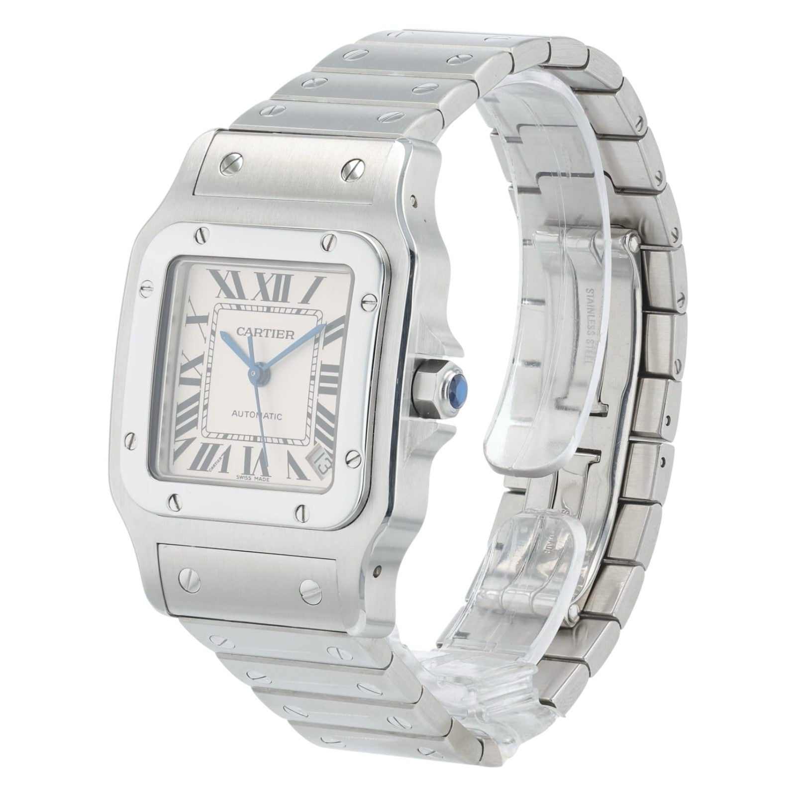 Cartier Santos Galbee Stainless Steel Silver Dial 32mm Automatic Mens Watch 2823