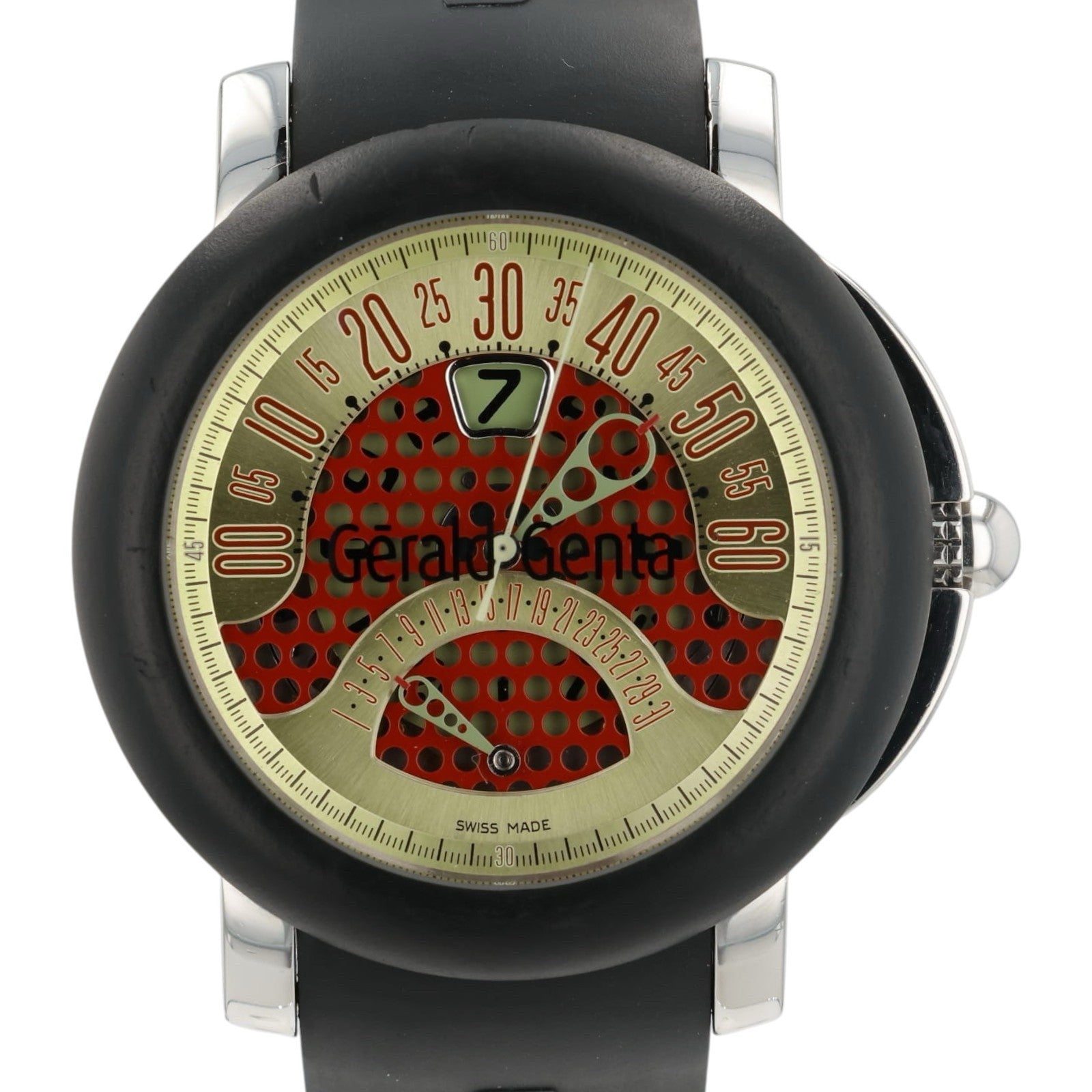 Gerald Genta Arena Bi-Retro Red & Yellow Dial Steel 45mm Automatic Mens BSP.Y.10