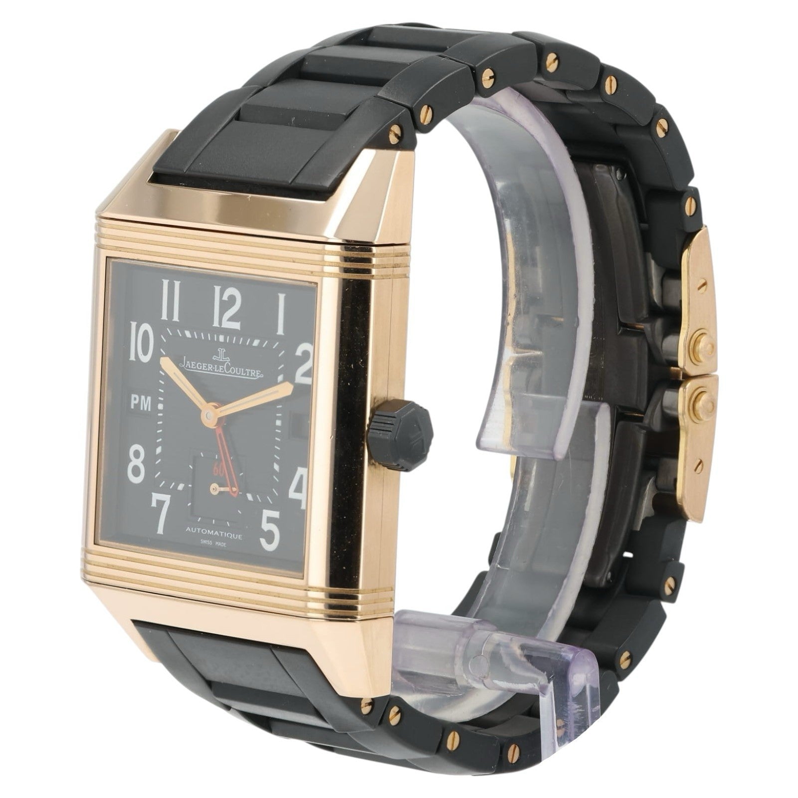 LeCoultre Reverso Squadra Hometime Black Dial 18k Rose Gold Auto Watch Q7002671