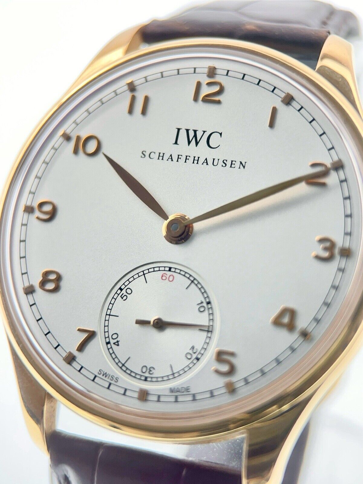 IWC Portuguese 18k Rose Gold Silver Dial 44mm Manual Wind Men's Watch IW545409