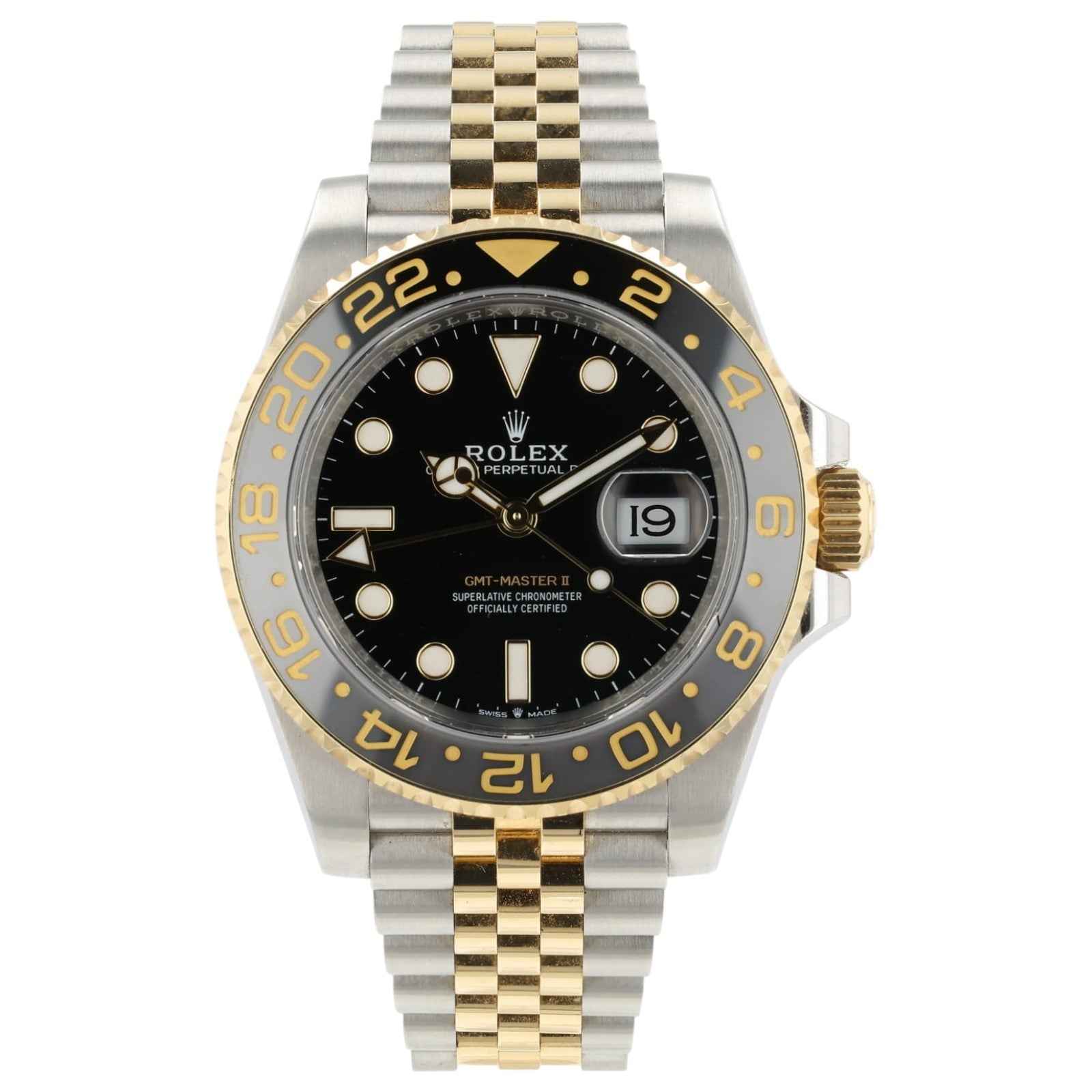 Rolex GMT Two-Tone Black Dial Gold & Steel 40mm Automtic Mens Watch 126713GRNR