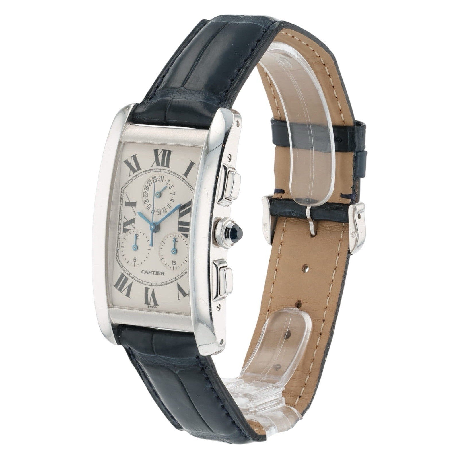 Cartier Tank Americaine 18k White Gold Silver Dial 27x45mm Quartz Men’s 2312