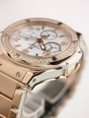 Hublot Big Bang 18k Rose Gold White Dial Diamond Bezel 41mm Automatic Mens Watch