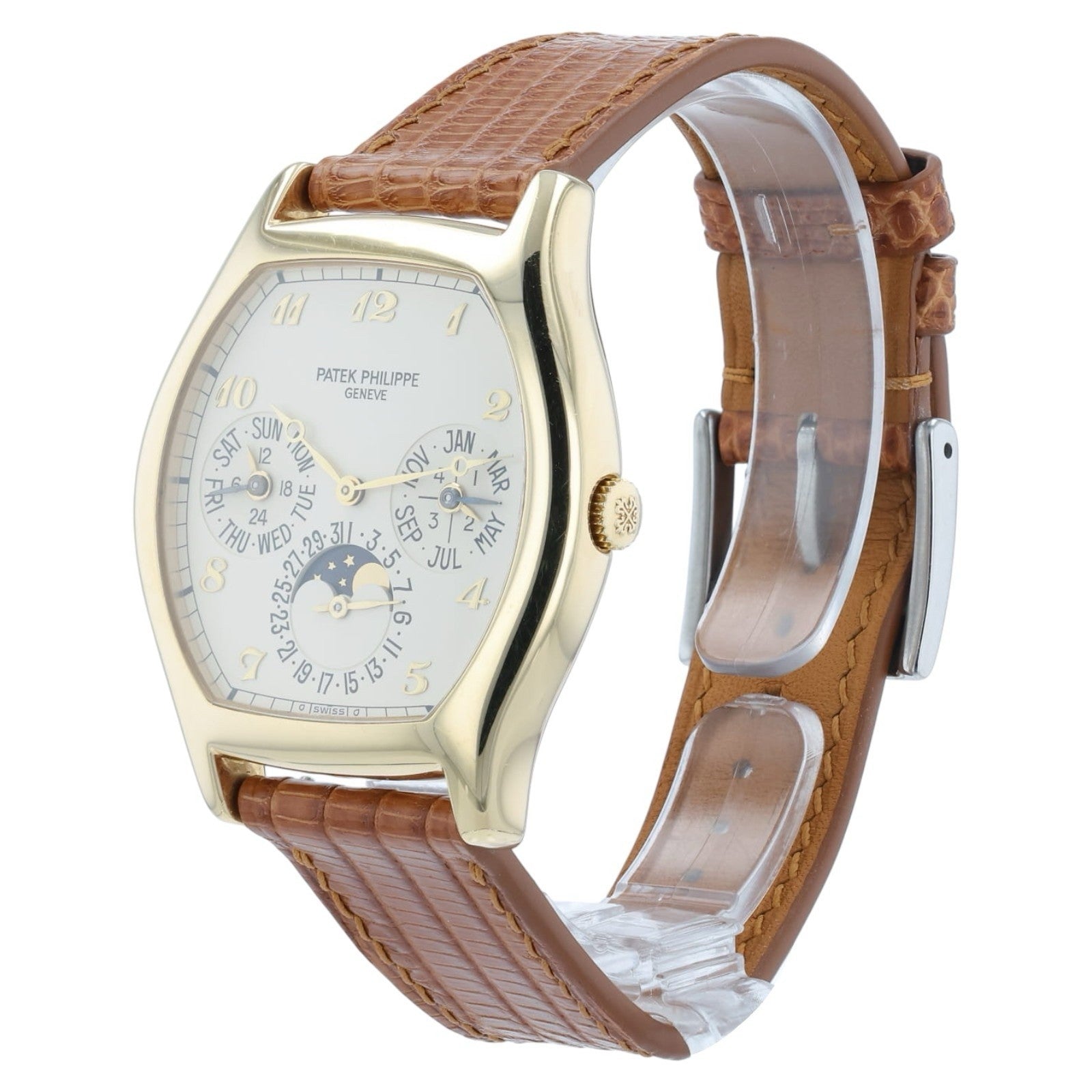 Patek Philippe Perpetual Calendar Silver Dial 18k Yellow Gold 42x35mm Mens 5040J