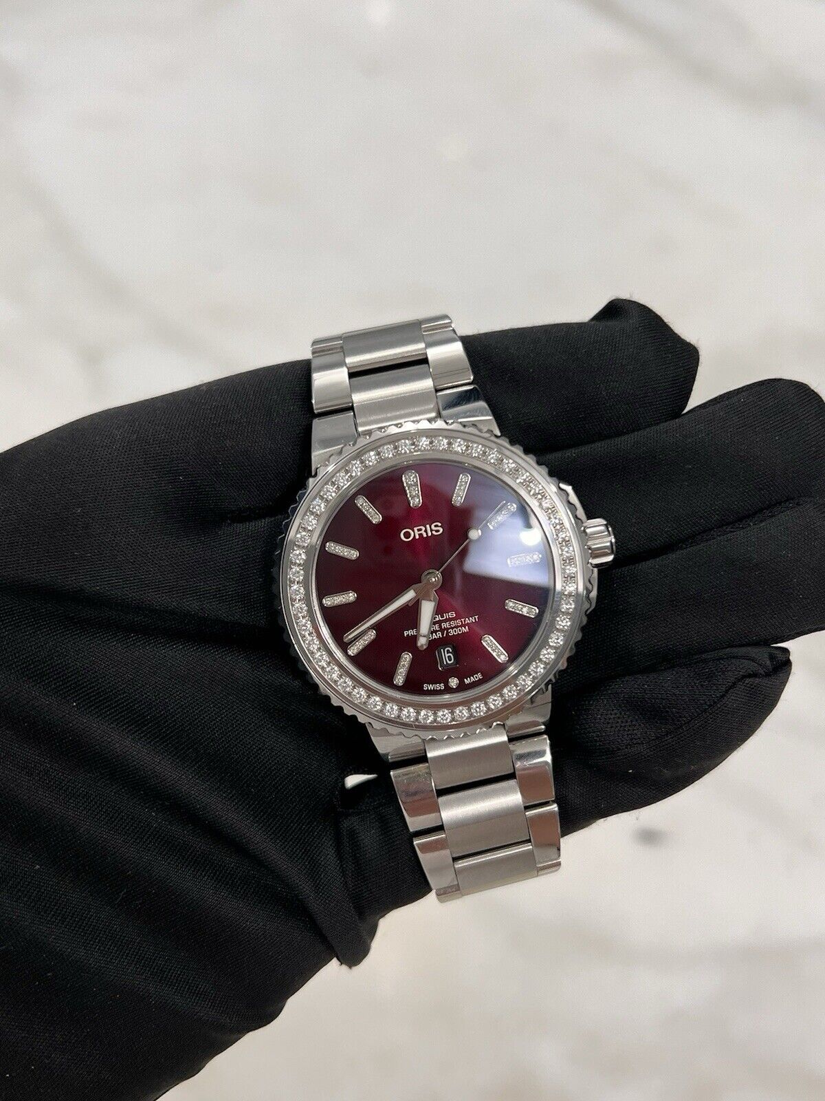 Oris Aquis Date Red Dial Automatic Men’s Watch Factory Diamonds - Box/Papers