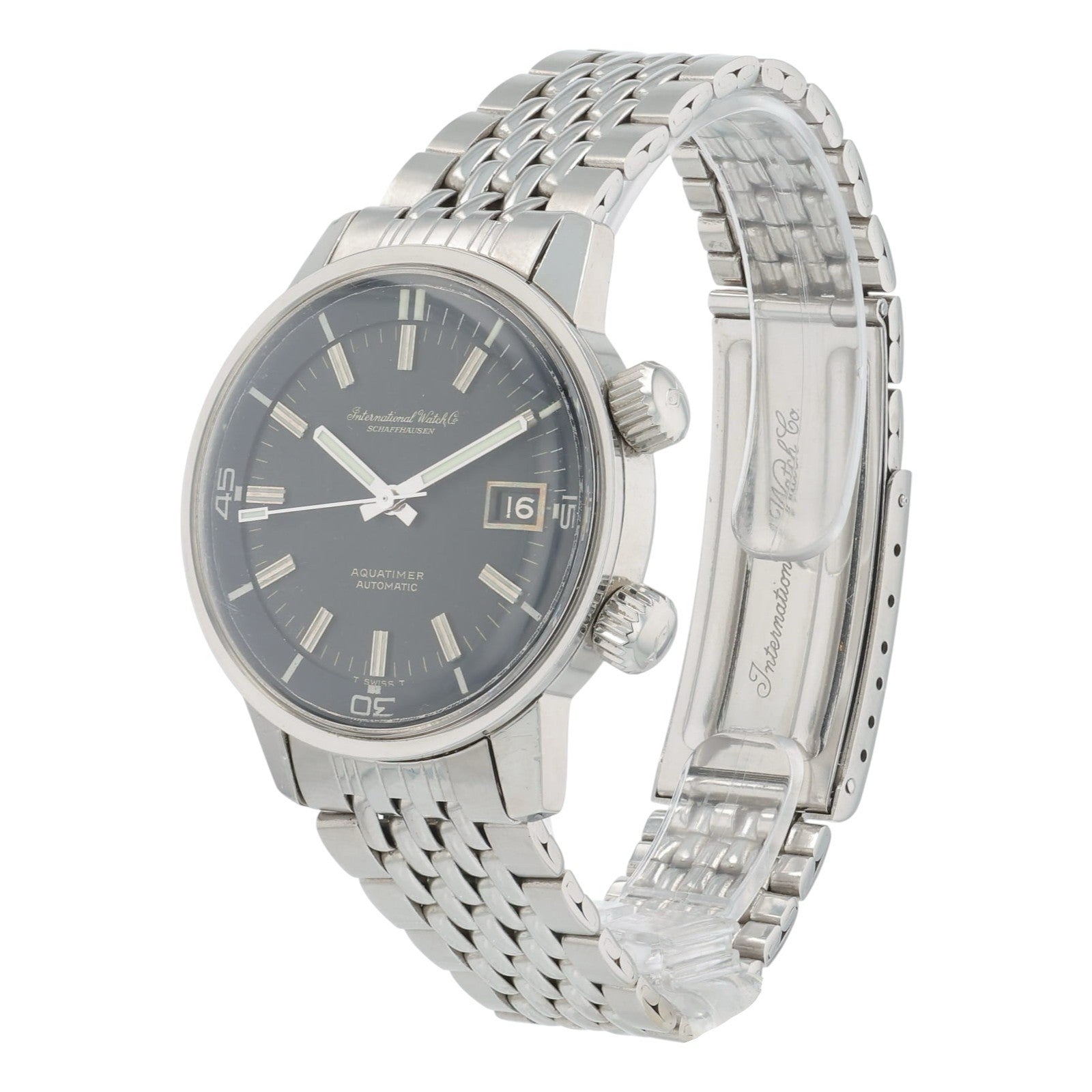 IWC Aquatimer Vintage Stainless Steel Black Dial 37mm Automatic Watch 1812 AD