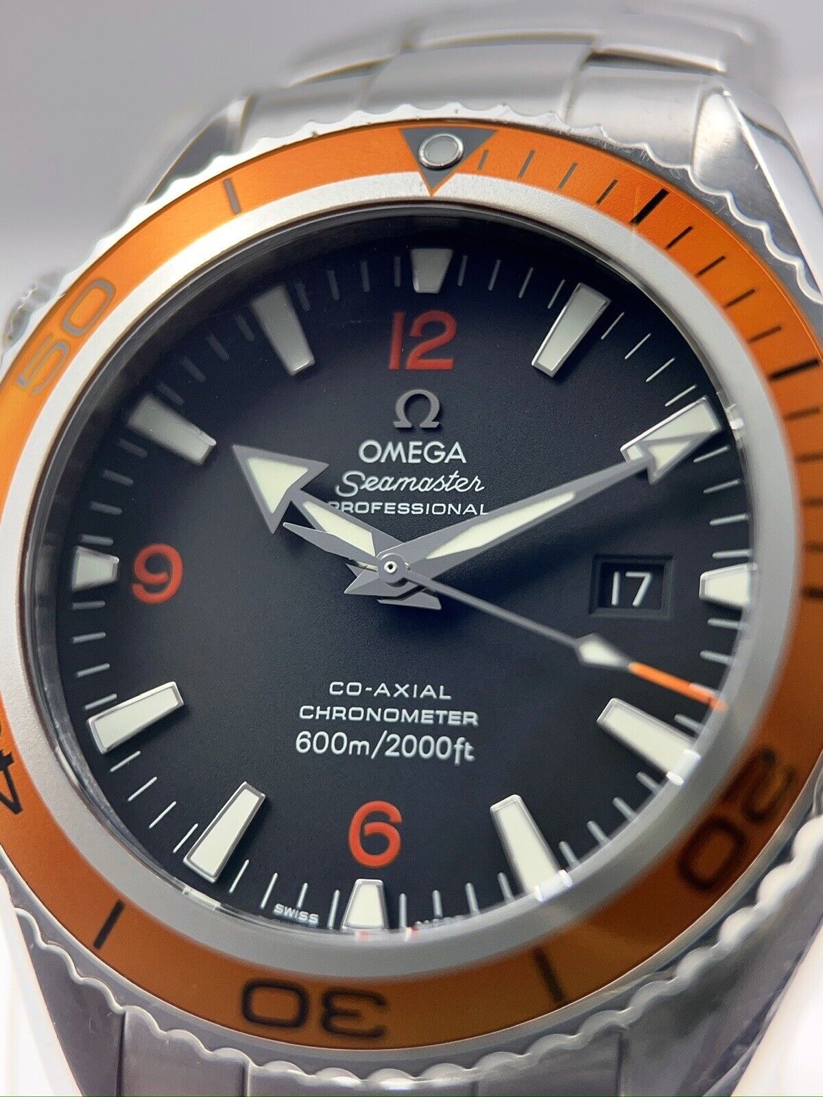 Omega Seamaster Planet Ocean 45mm Orange Bezel Steel Mens Watch 2208.50