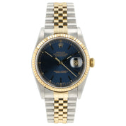 Rolex Datejust Blue Dial 18k Yellow Gold & Steel 36mm Automatic Mens Watch 16233