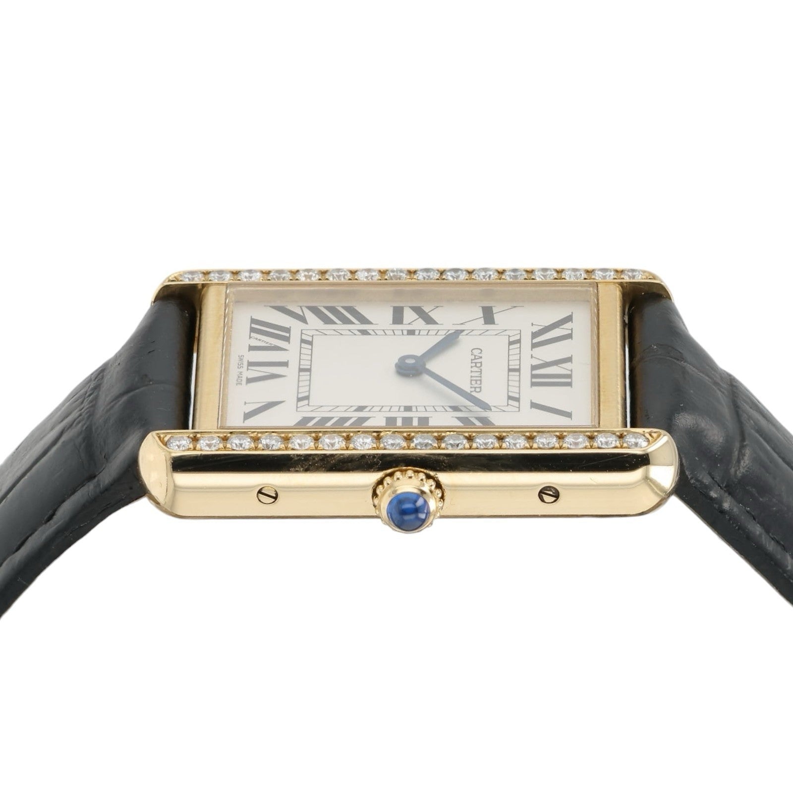 Cartier Tank Solo Silver Dial 18k Yellow Gold 34mm Quartz Diamond Watch W5200004