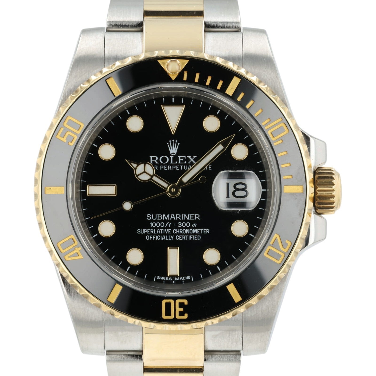 2015 Rolex Submariner Date Black Dial Gold & Steel 40mm Automatic Mens 116613LN