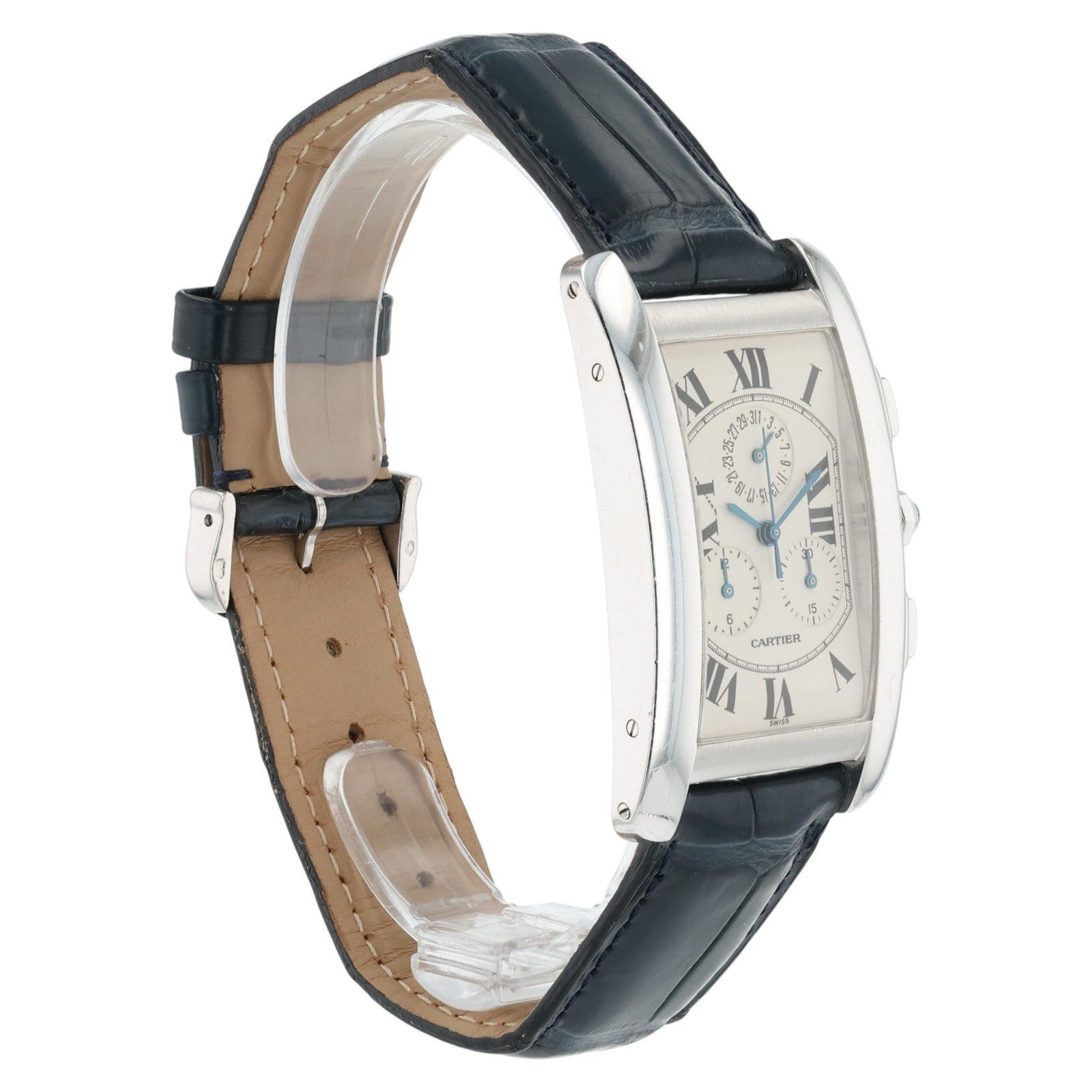 Cartier Tank Americaine 18k White Gold Silver Dial 27x45mm Quartz Men’s 2312