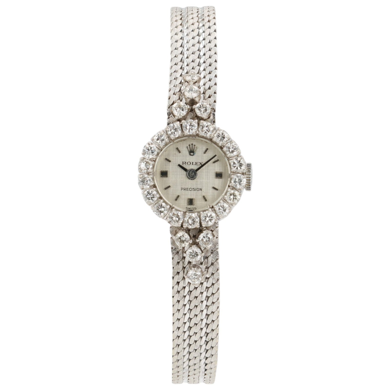 Rolex Cocktail Watch Silver Dial 18k White Gold 15mm Manual Wind Womens 2166