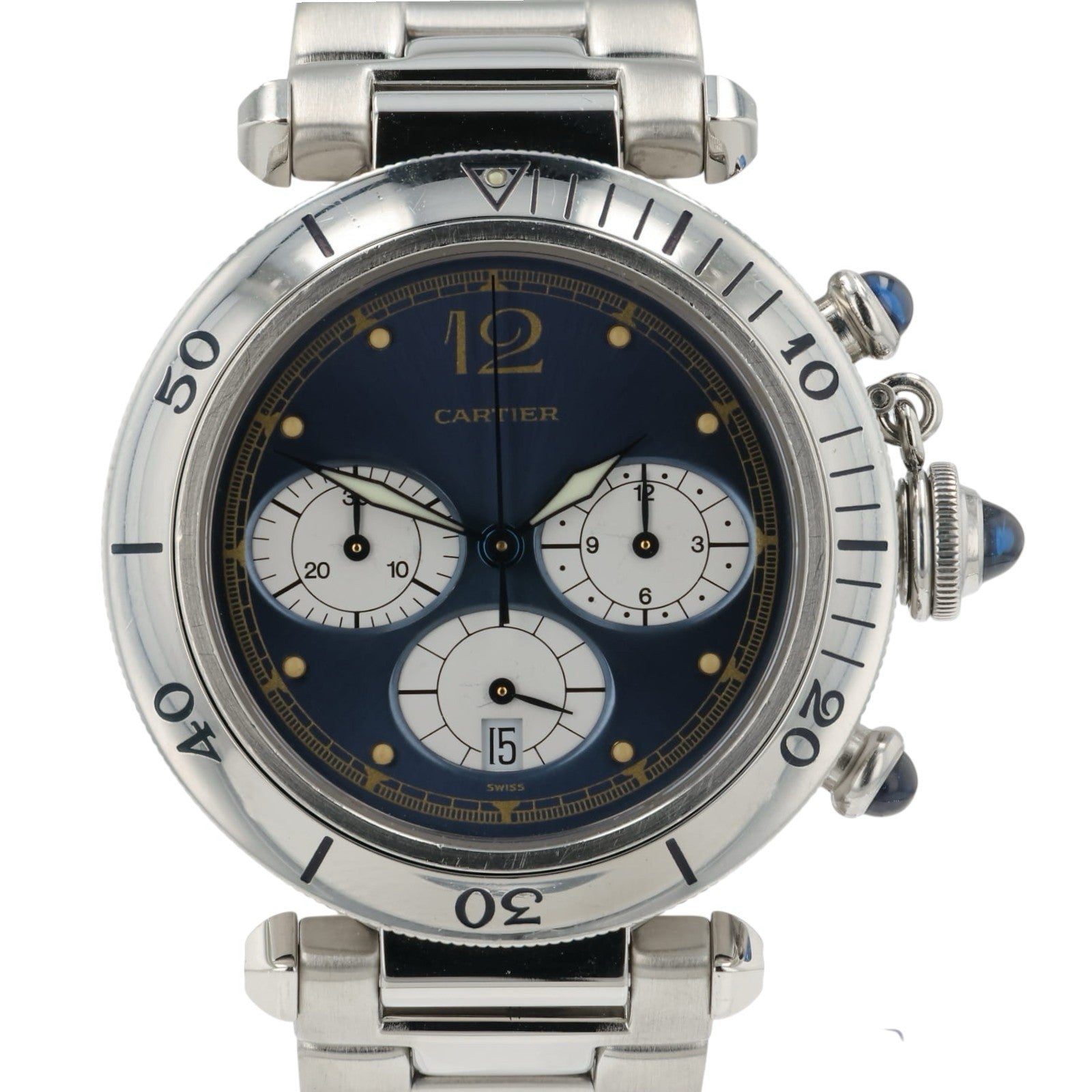 Cartier Pasha Chrono Blue Dial Stainless Steel 38mm Quartz Movement W3100355