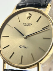 Rolex Cellini 18k Yellow Gold 31mm Black Leather Manual Wind Unisex Watch 3833