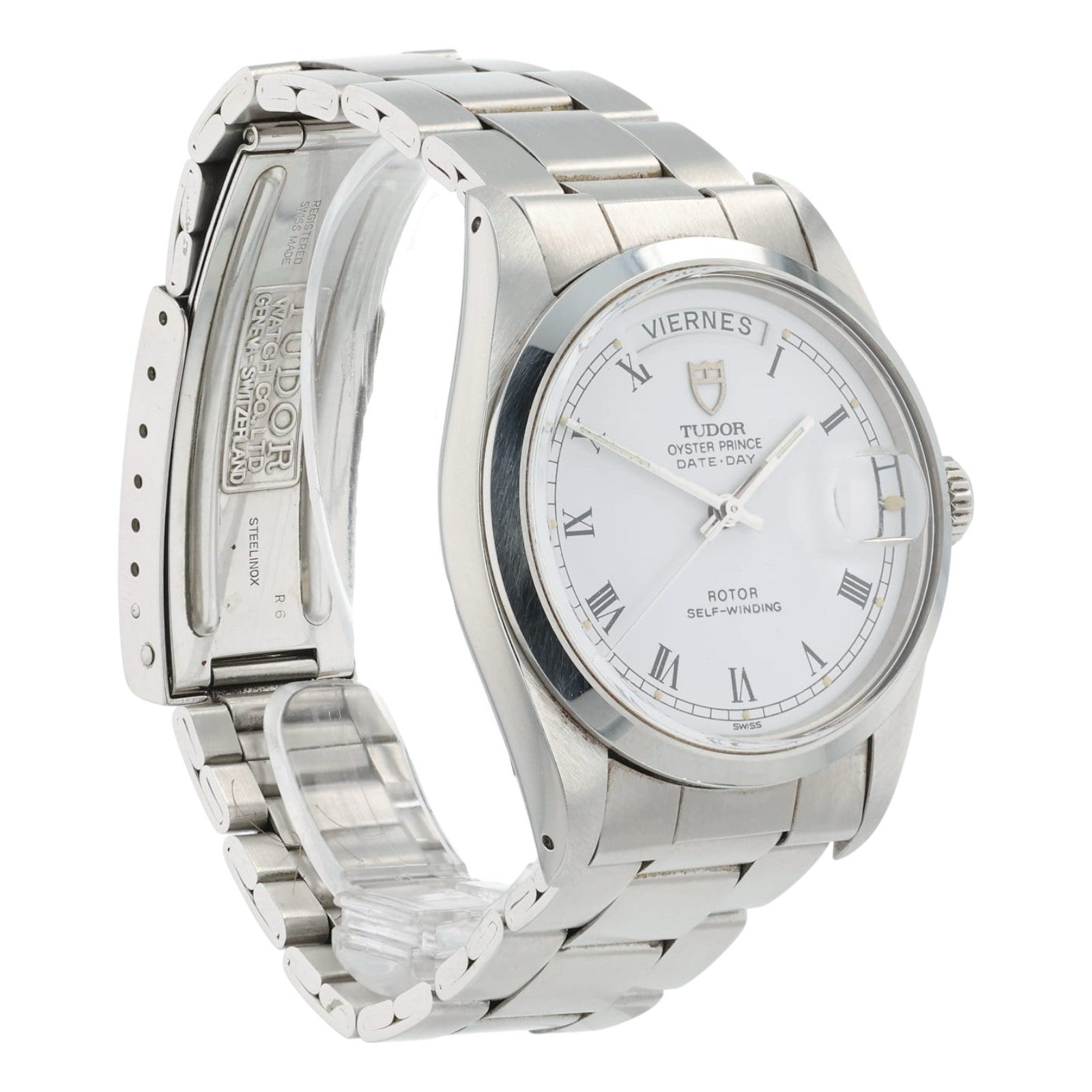 Tudor Prince Date Day Stainless Steel White Roman Dial 36mm Automatic Mens 94500