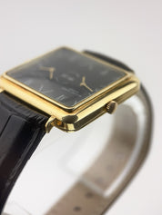 Bueche Girod Dual Time 18k Yellow Gold Black Dial 35mm Manual Wind Watch YG6733