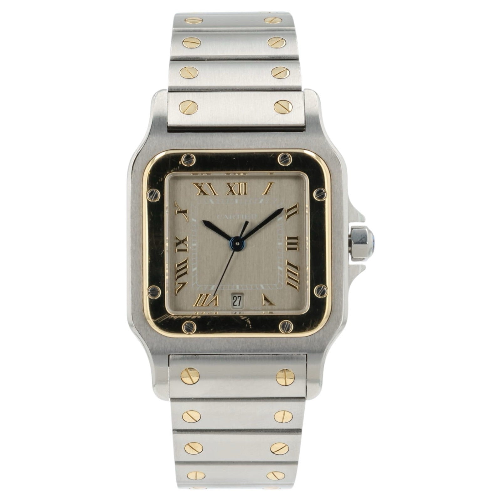 Cartier Santos Galbee Anthracite Dial Gold & Steel 29mm Quartz Men’s Watch 1566