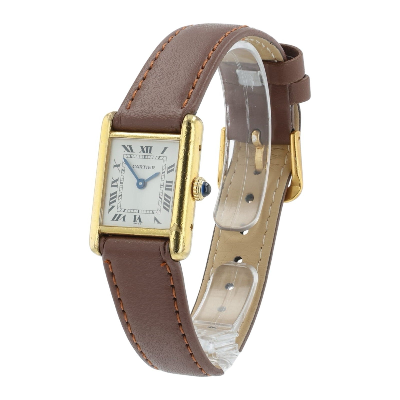Cartier Tank White Dial Gold Plated 21mm Manual Wind Women's Watch