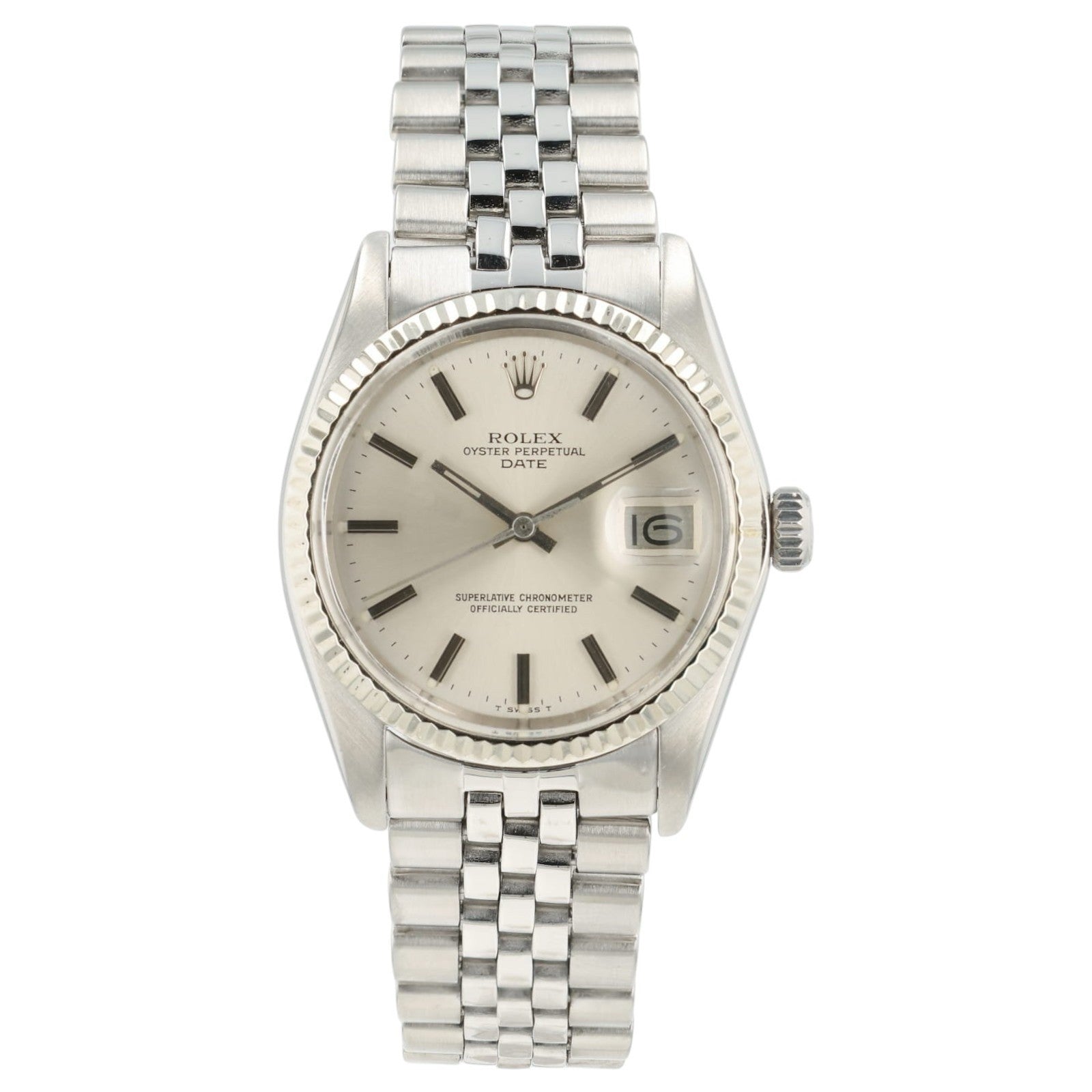 Rolex Date Silver Dial Stainless Steel 34mm Automatic Movement Mens Watch 1500
