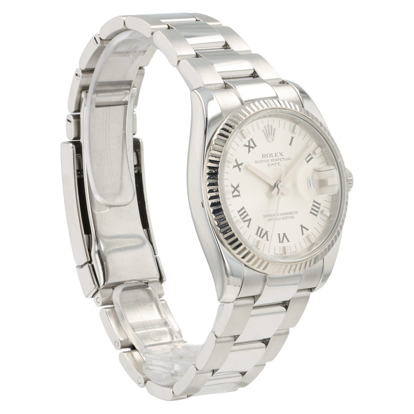 Rolex Date Silver Roman Dial Stainless Steel 34mm Automatic Watch 115234