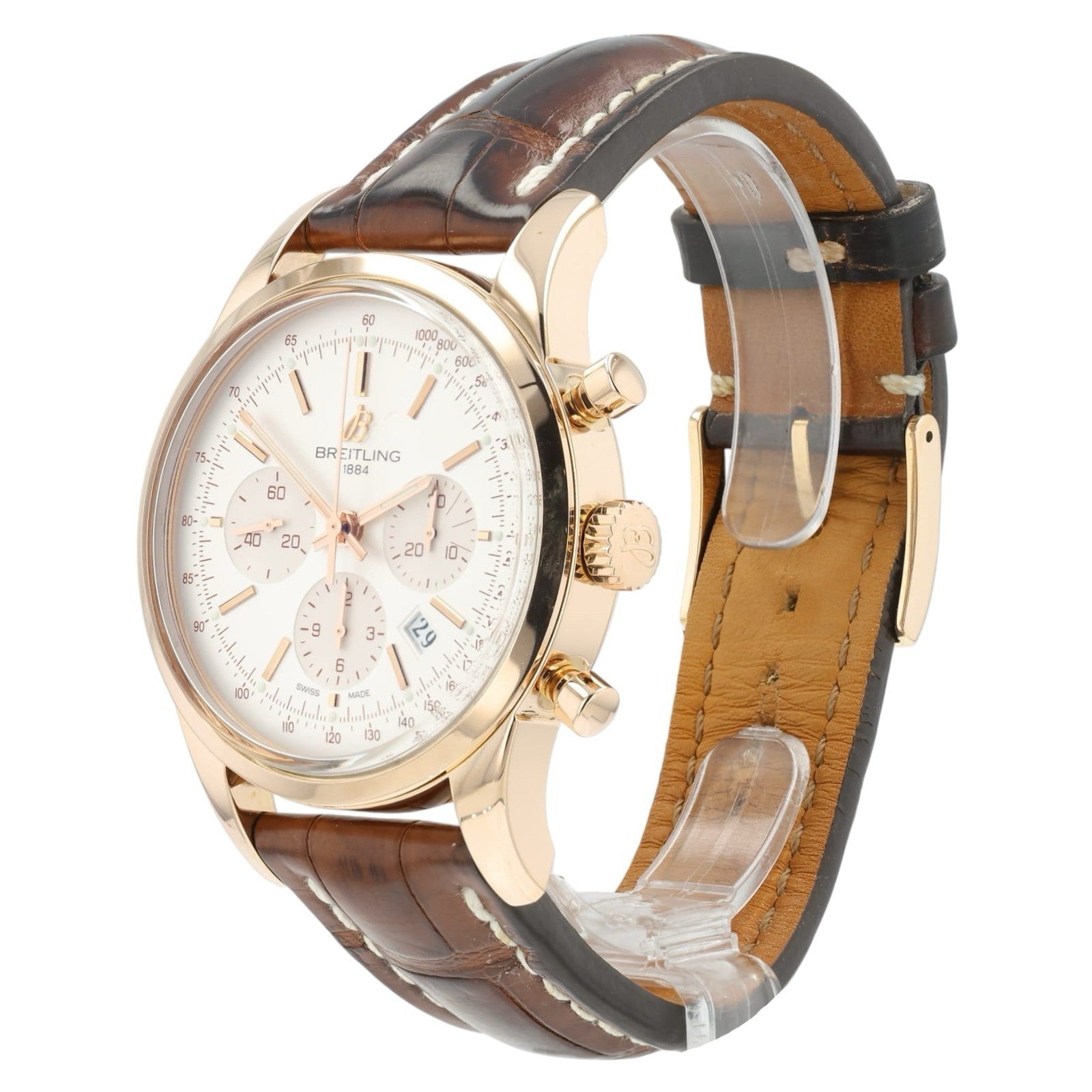 Breitling Transocean Silver Dial 18k Rose Gold 43mm Automatic Men’s RB0152
