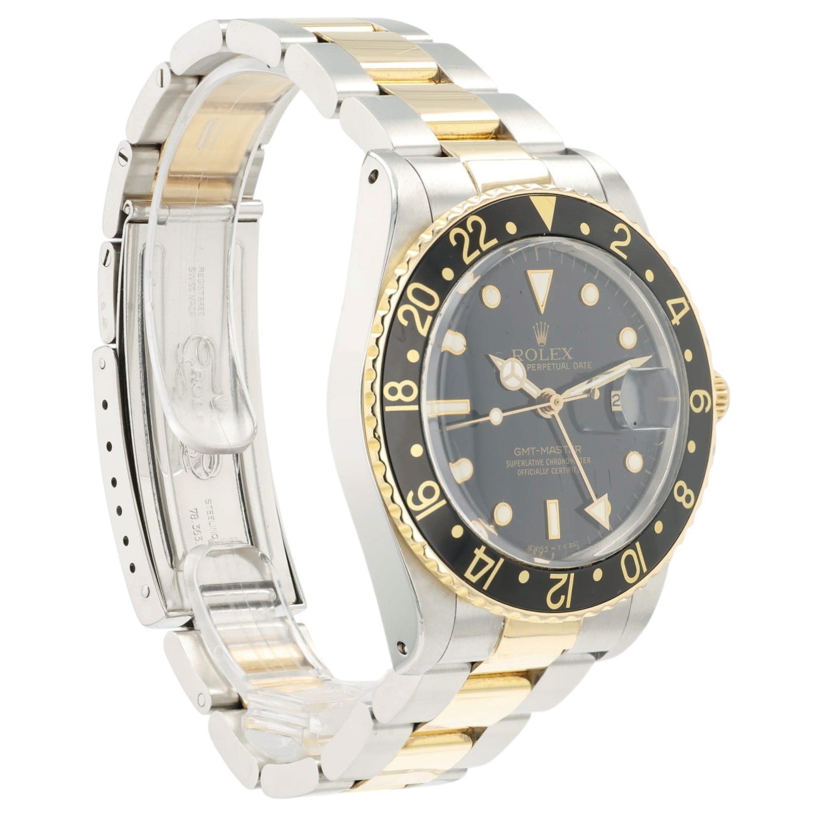 Rolex GMT Master Black Dial Gold & Steel 40mm Automatic Men's Watch 16753