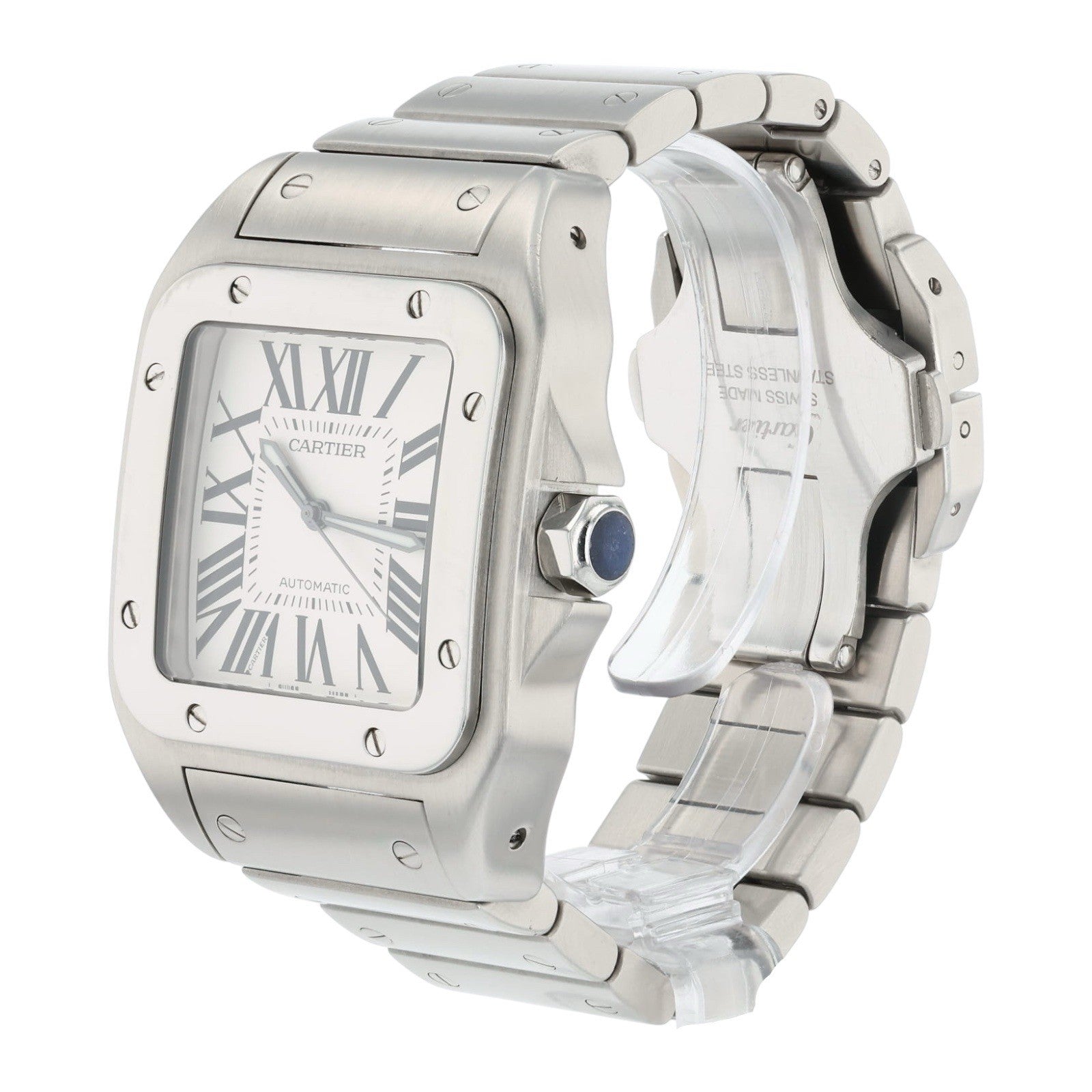 Cartier Santos 100 Stainless Steel Silver Dial 38mm Automatic Mens W20073X8
