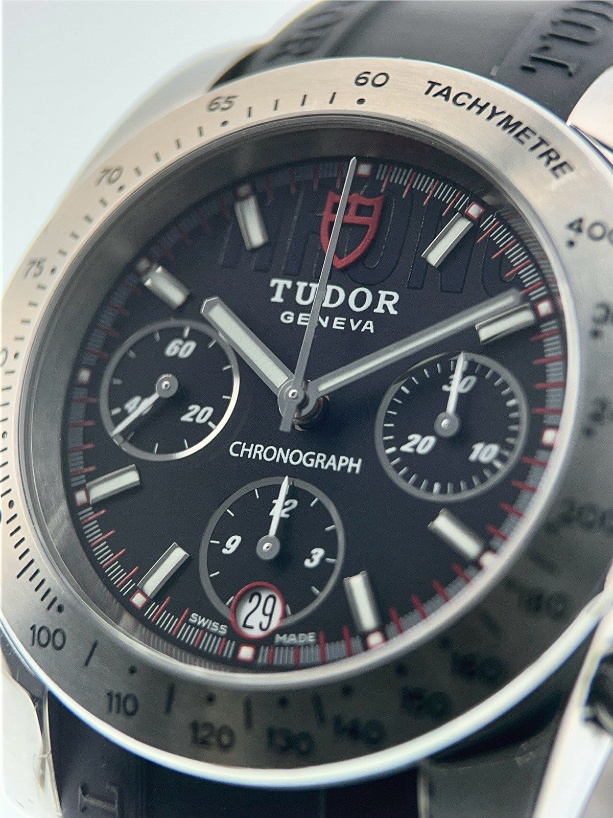 Tudor Sport Chronograph Stainless Steel Black Dial 41mm Automatic Mens 20300 B&P