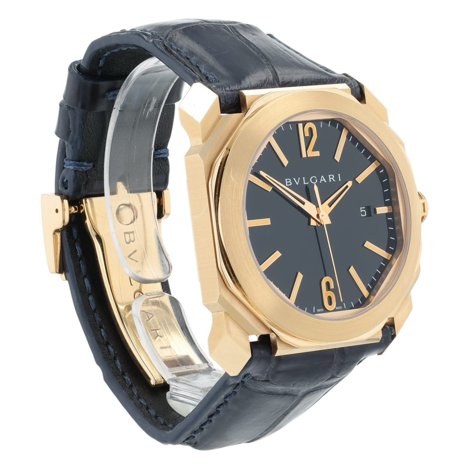 Bulgari Octo 18k Rose Gold Black Dial 41mm Automatic Mens Watch BGO P 41 G