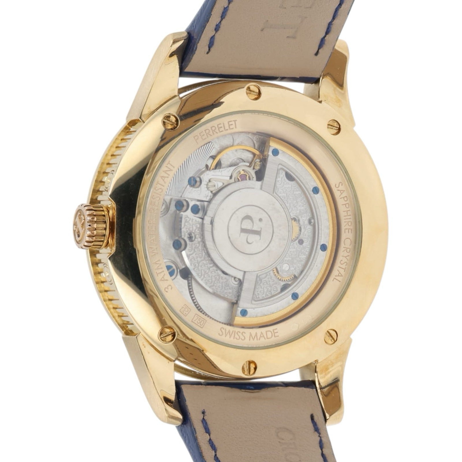 Perrelet Moon Phase Cream & Blue Dial 18k Yellow Gold 40mm Automatic Watch A3013