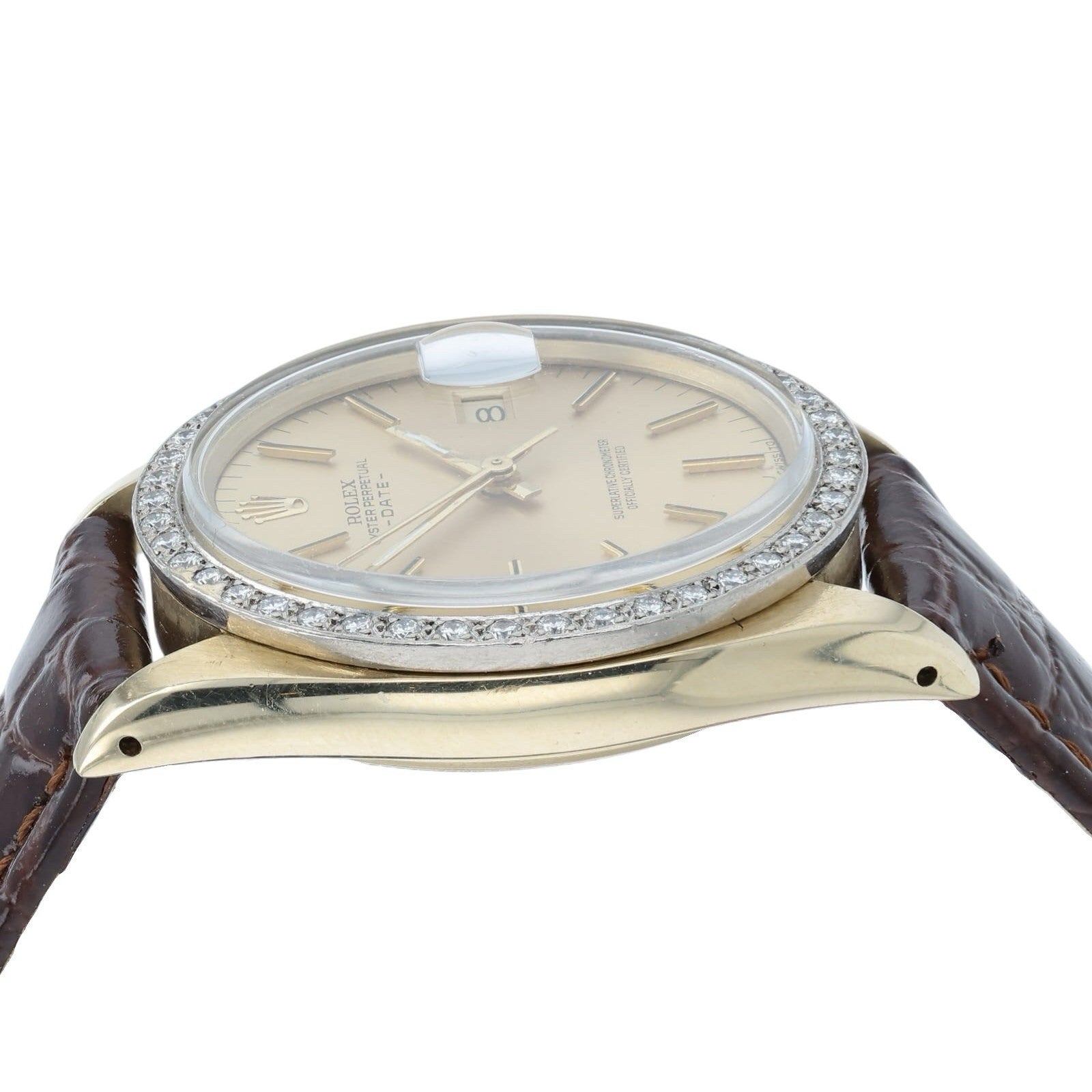 Rolex Date Champagne Dial 14k Gold Diamond Bezel 34mm Automatic Men's Watch 1503