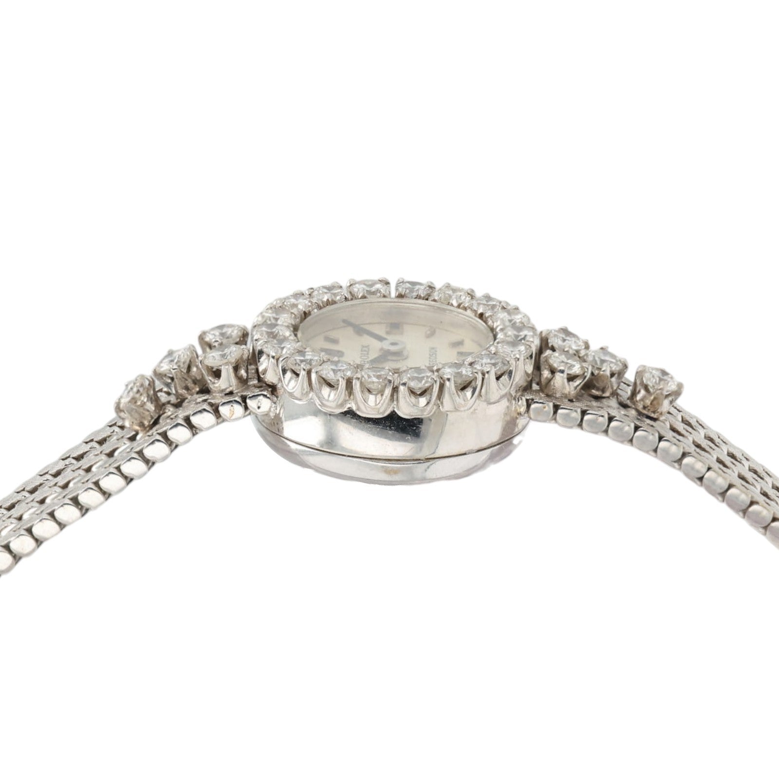 Rolex Cocktail Watch Silver Dial 18k White Gold 15mm Manual Wind Womens 2166