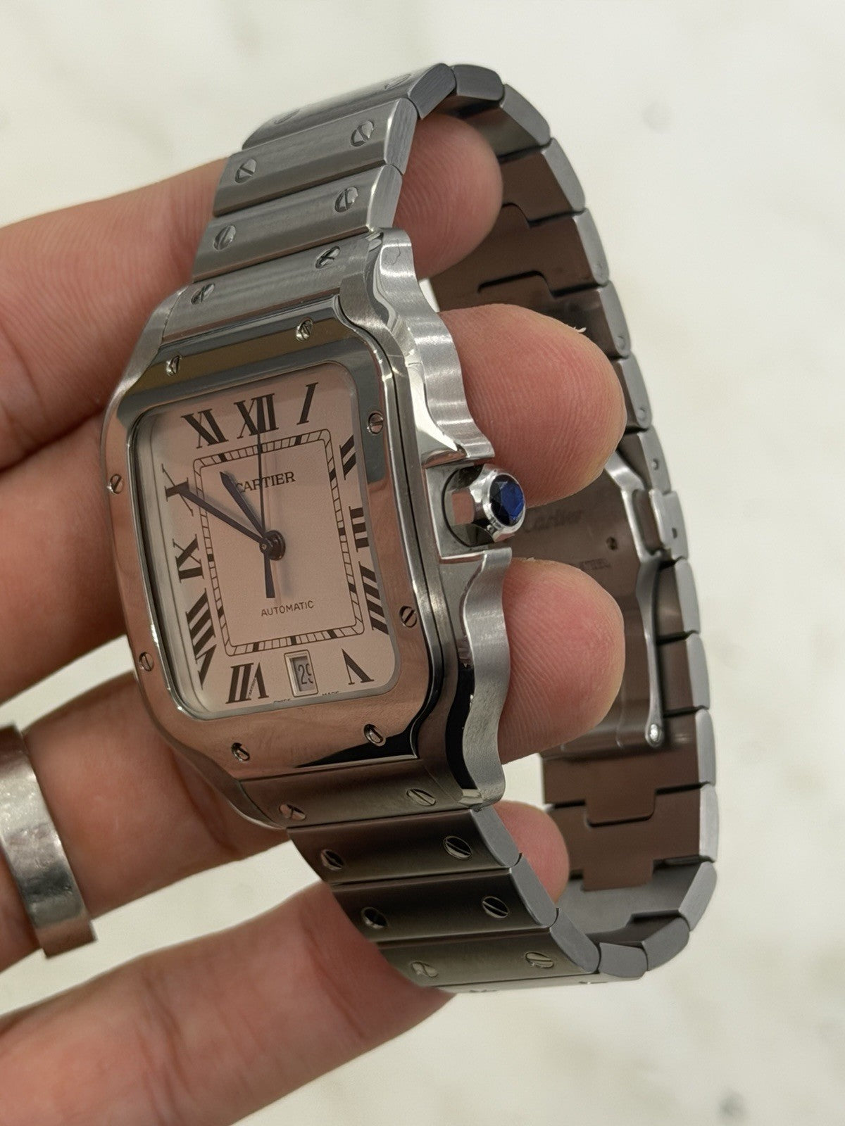 Cartier Santos Silver Color Dial Stainless Steel 39x47mm Automatic Mens WSSA0009