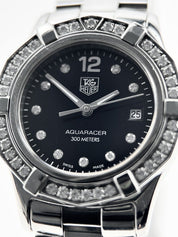 Tag Heuer Ladies Aquaracer Swiss Quartz Diamond Black Dial Wrist Watch WAF141D