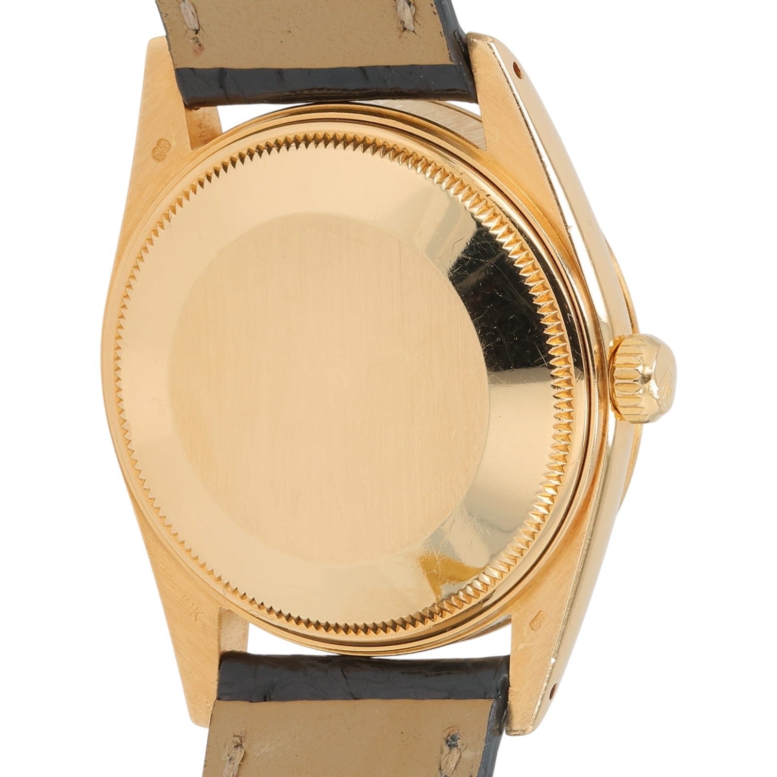 Rolex Oyster Perpetual Date 34 Fluted Bezel 18K Gold Champagne Dial Watch