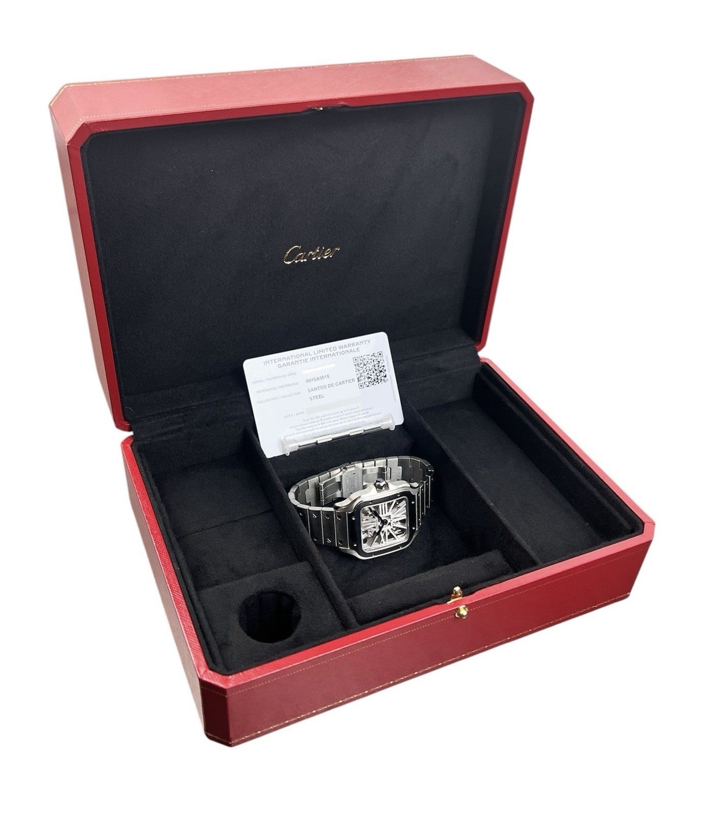 Cartier Santos Skeleton Dial Stainless Steel 39.8mm Manual Wind Mens WHSA0015