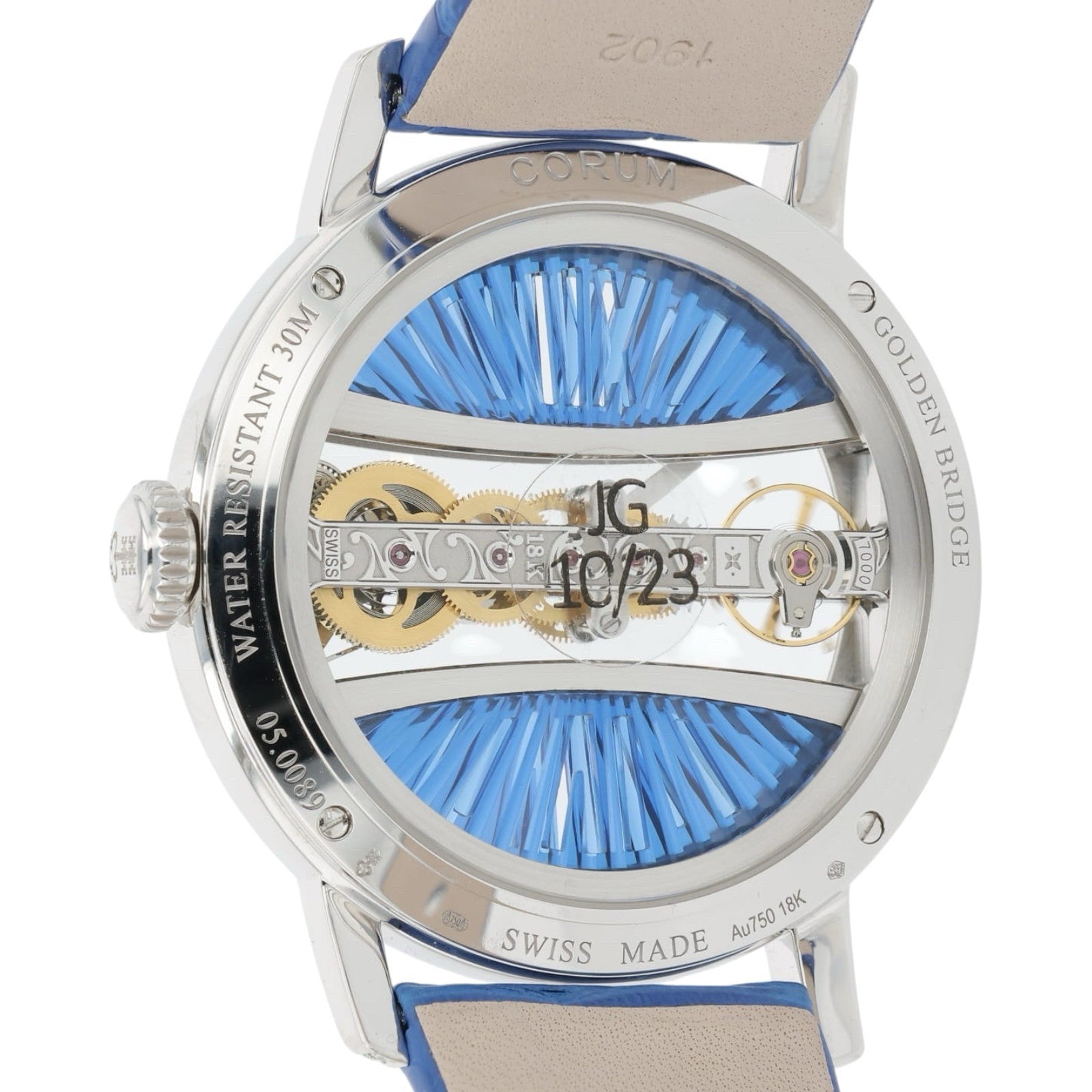 Corum Golden Bridge 18k White Gold Blue Dial 39mm Manual Wind Unisex B113/03852