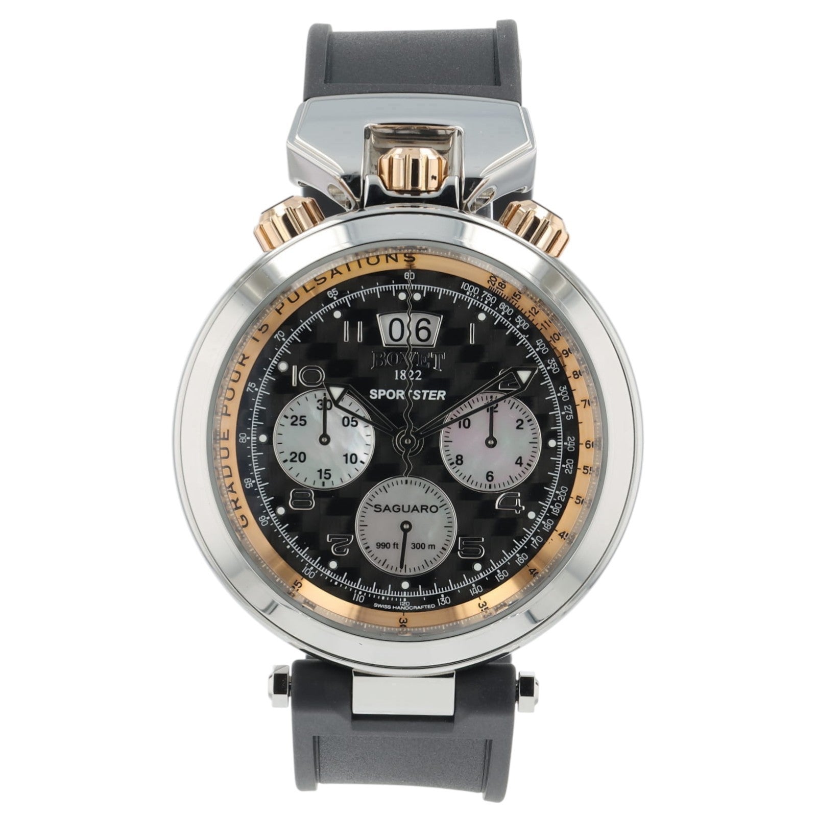 NEW 2025 Bovet Sportster Steel & Gold Black Carbon Dial 46mm Mens Watch SP0446