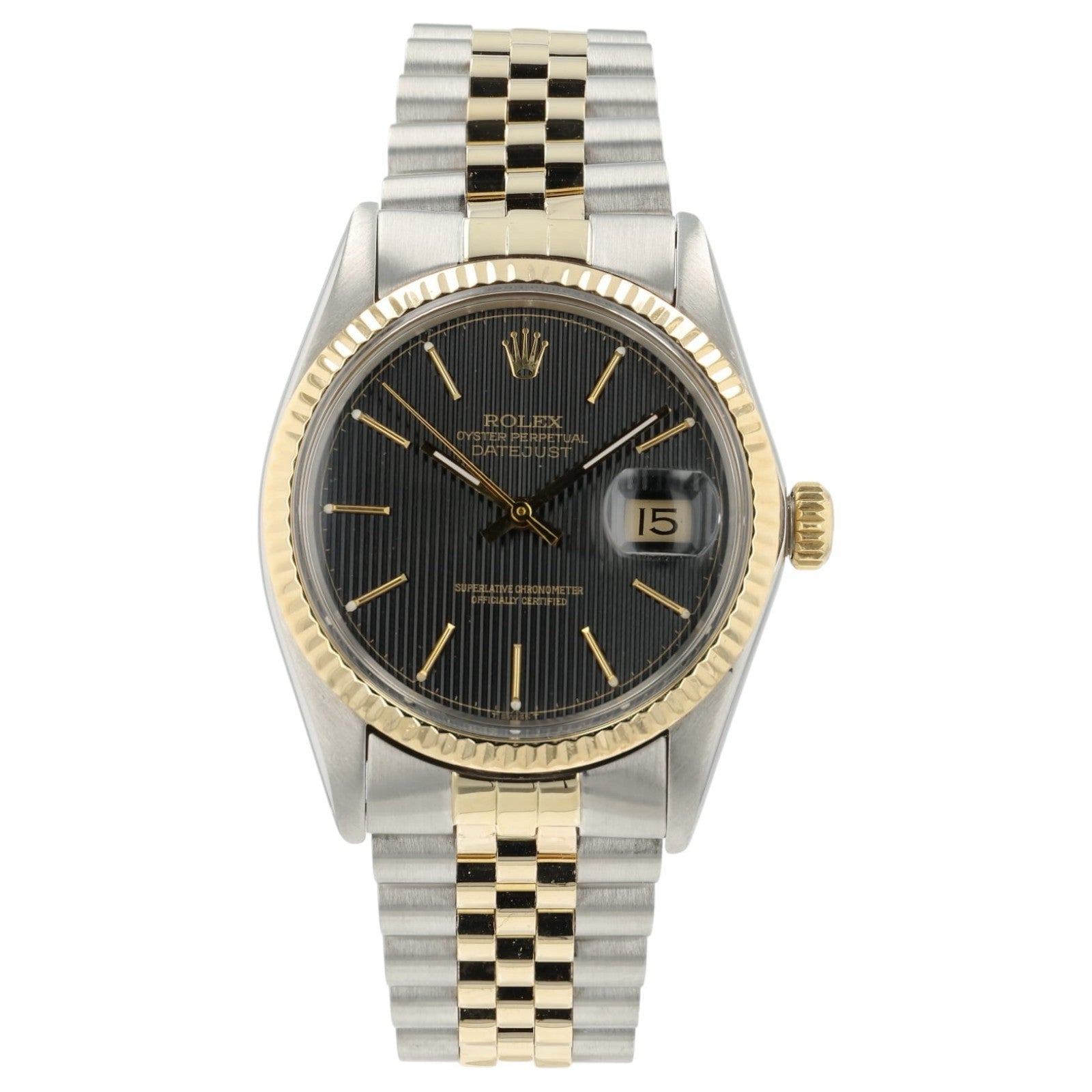 Rolex Two-tone Datejust Black Tapestry Dial 18k Gold & Steel 36mm Mens 16013