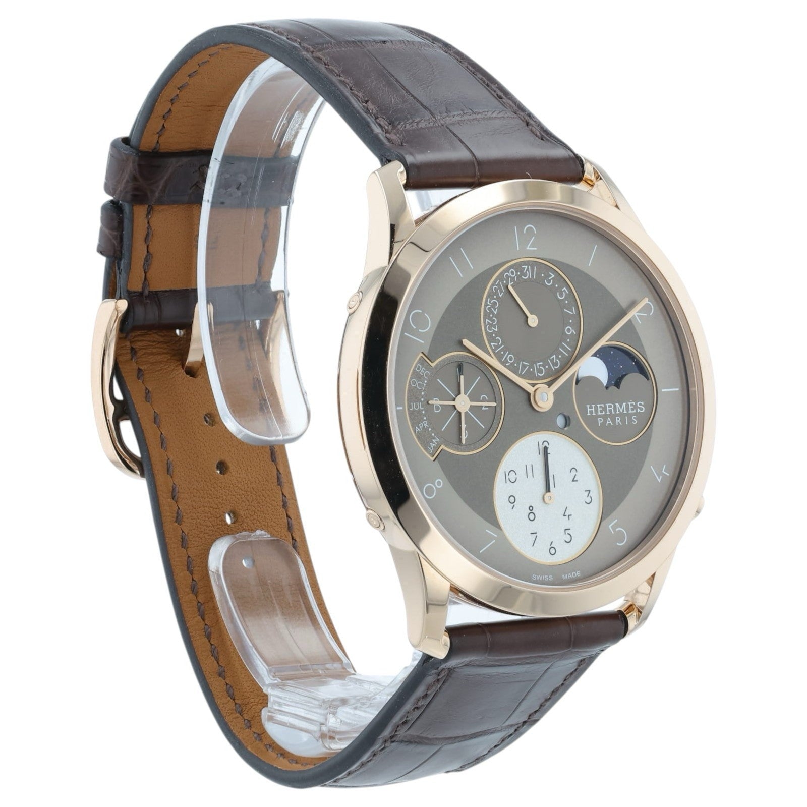 NEW Hermes Quantieme 18k Rose Gold Brown Dial 39.5mm Automatic Watch 408038WW00