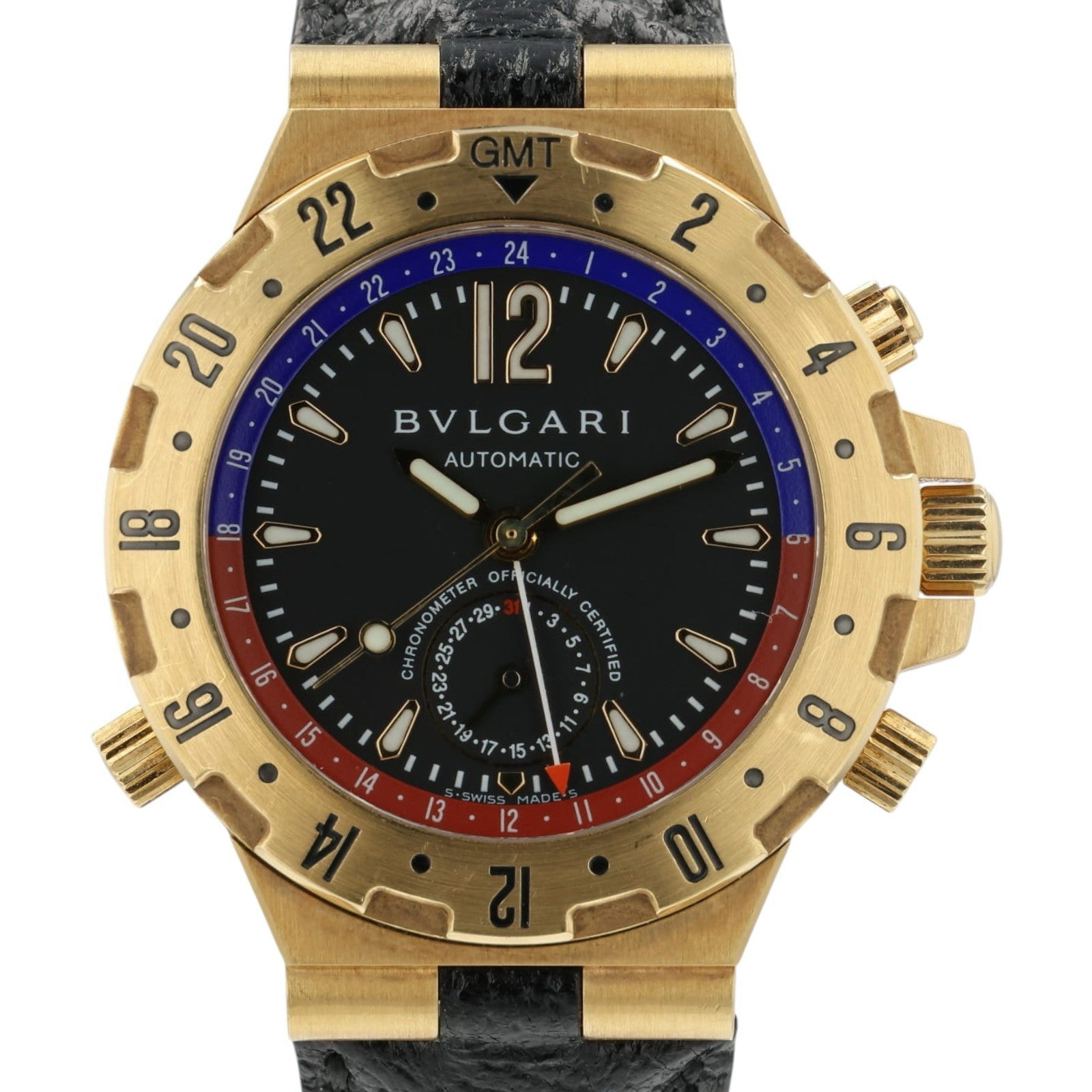 Bvlgari Diagono Scuba Black Dial 18k Yellow Gold 40mm Automatic Men’s GMT 40 G