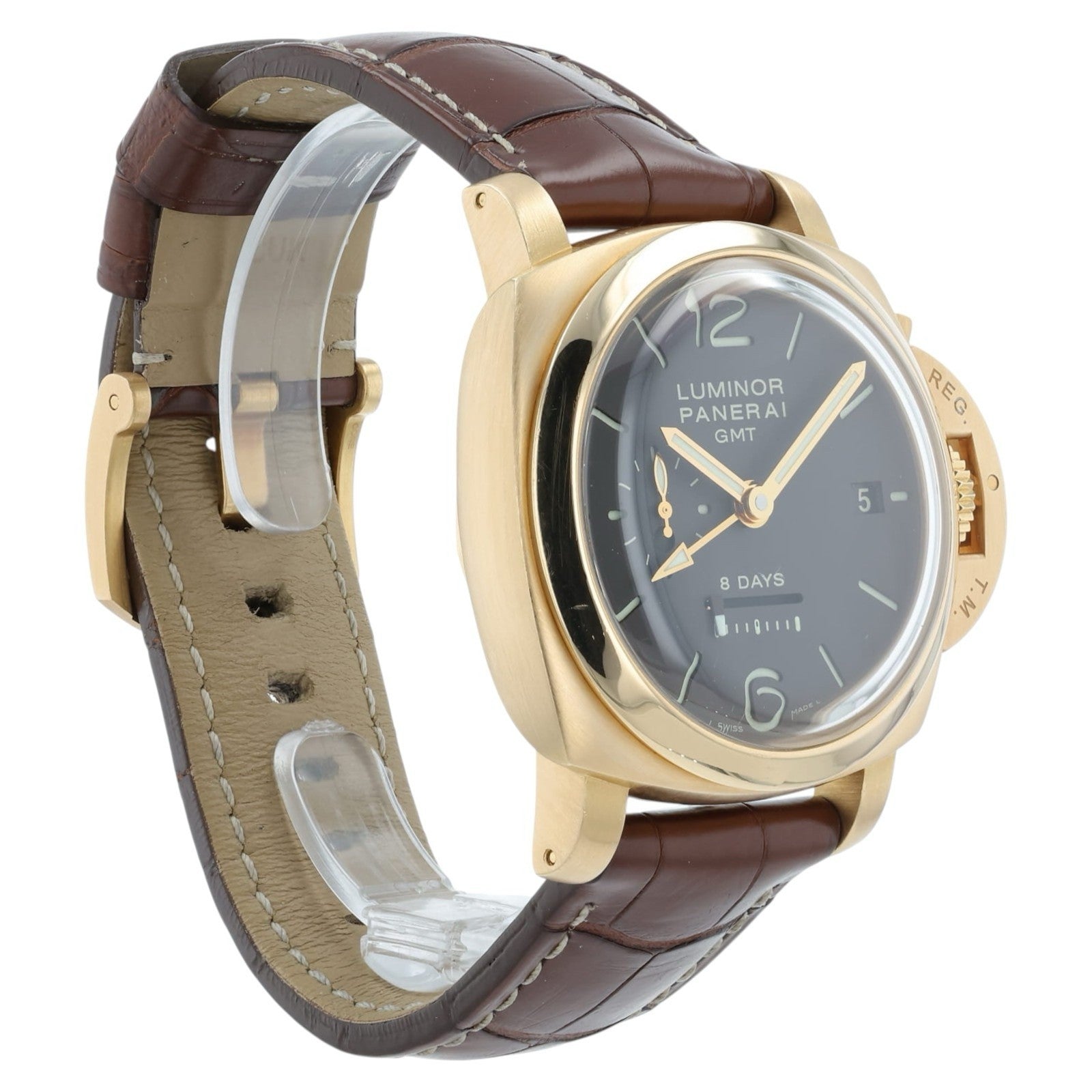 Panerai Luminor 8 Day GMT Brown Dial 18k Rose Gold 44mm Manual Wind PAM00289