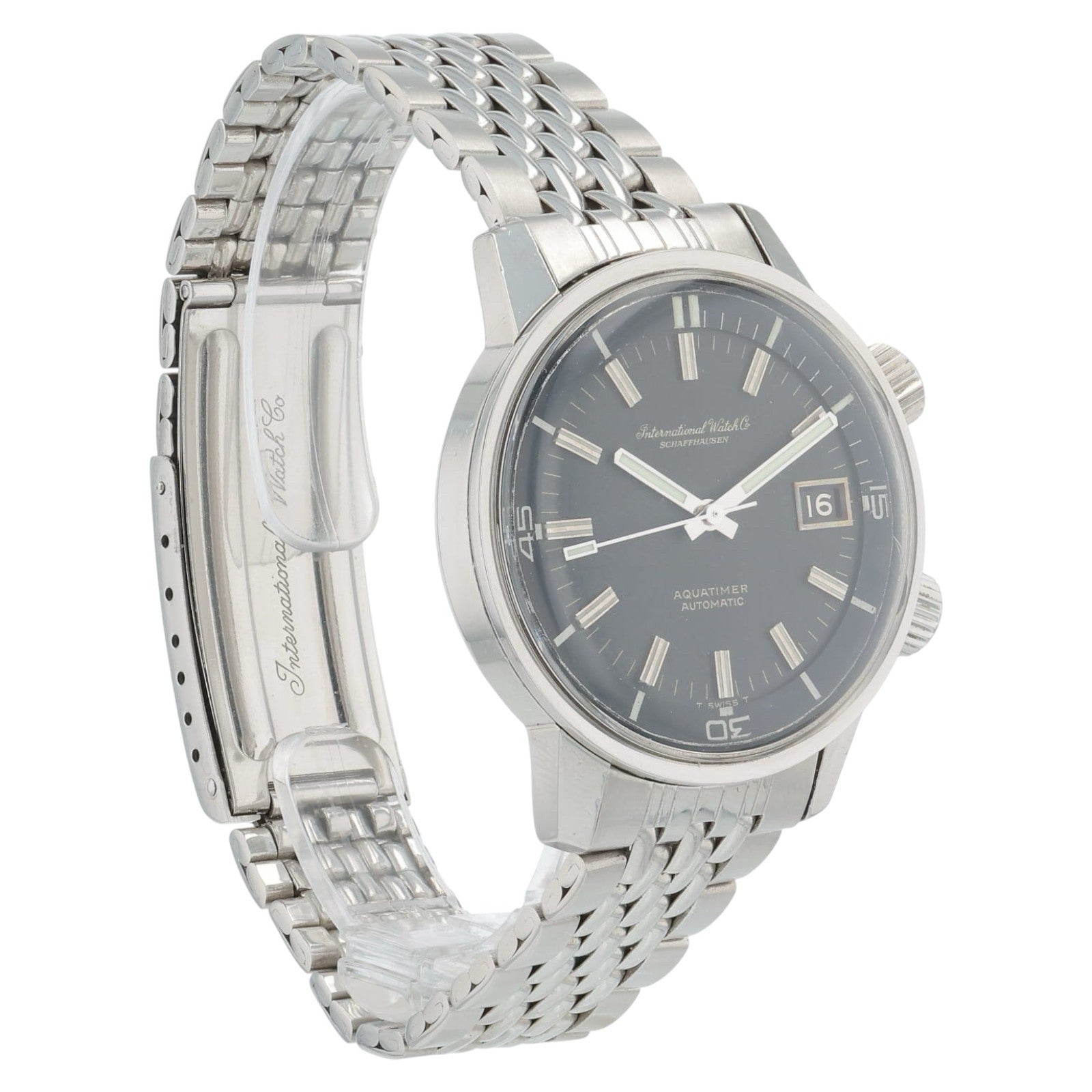 IWC Aquatimer Vintage Stainless Steel Black Dial 37mm Automatic Watch 1812 AD