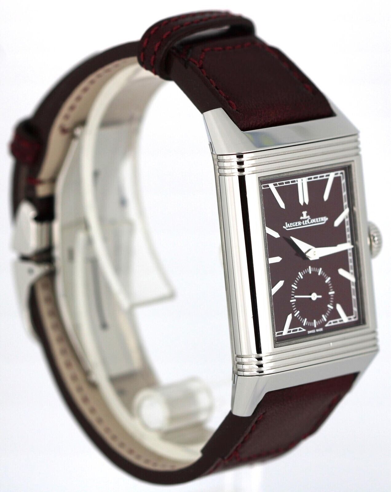 Jaeger LeCoultre Reverso Tribute Steel Manual Wind Burgundy 214.8.62 Watch