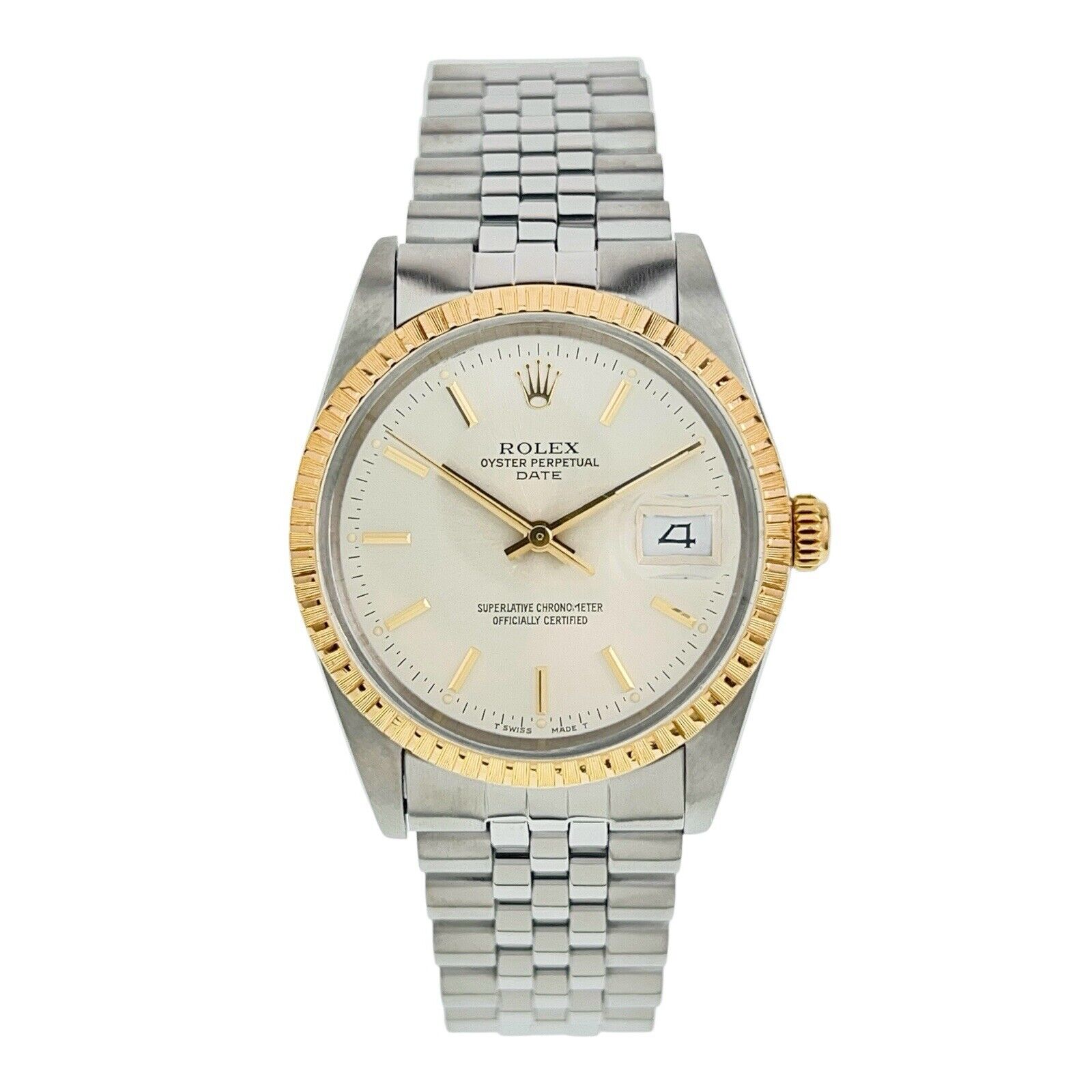 Rolex Date Gold & Steel Silver Color Dial 34mm Automatic Men’s Watch Ref 15053