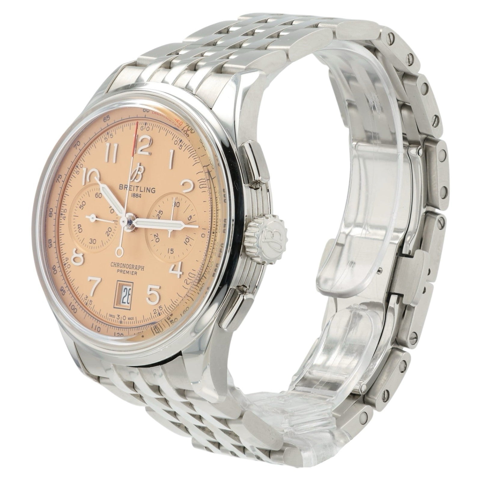 Breitling Premier Salmon Dial Stainless Steel 42mm Automatic Men’s Watch AB0145